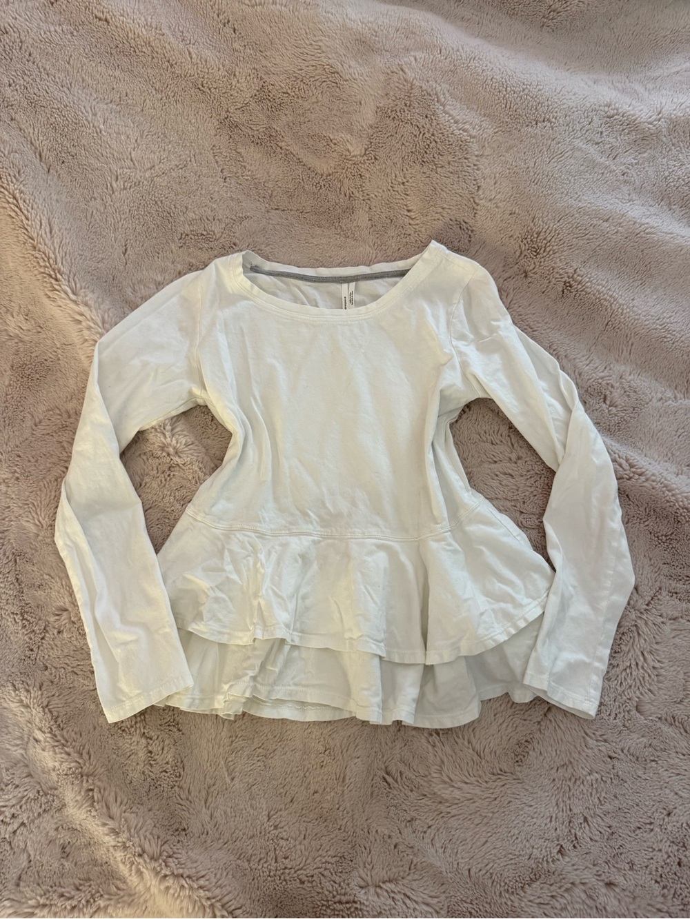 Anthropologie White Long-Sleeve Ruffle Peplum Top